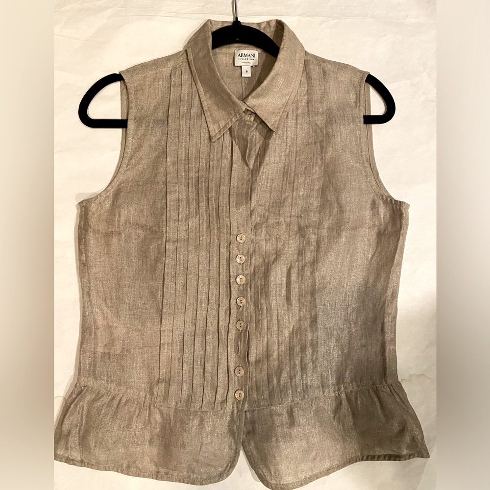 Armani Collezioni gold linen sleeveless button down top shirt size US 8 EU 44